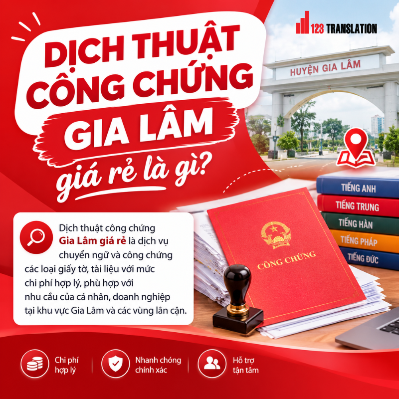 Dịch thuật công chứng Gia Lâm giá rẻ giúp khách hàng tiết kiệm chi phí khi cần hoàn thiện hồ sơ cá nhân, hồ sơ du học, visa và các giấy tờ pháp lý.