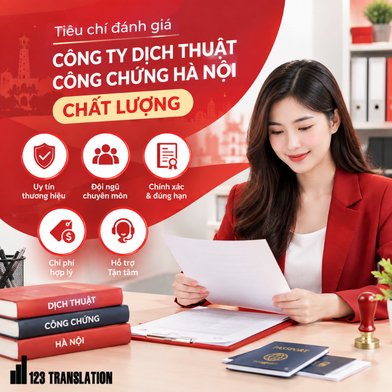 Khi lựa chọn Công ty dịch thuật công chứng Hà Nội chất lượng, khách hàng nên ưu tiên đơn vị có đội ngũ dịch thuật chuyên nghiệp, bản dịch chính xác, quy trình công chứng rõ ràng, thời gian xử lý phù hợp và báo giá minh bạch.